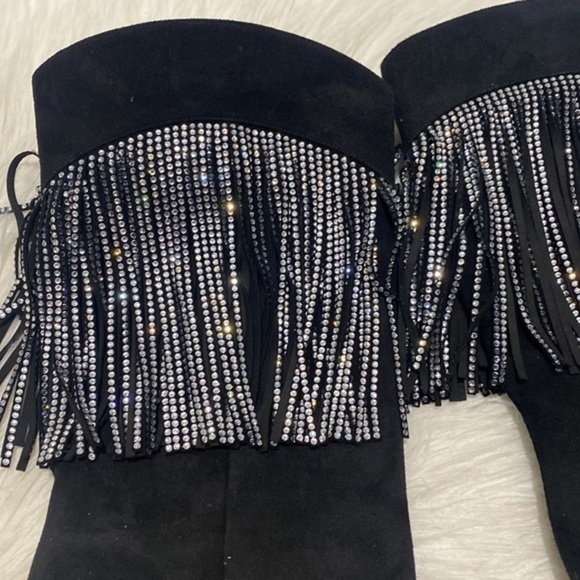 New Amina Muaddi Lily Crystal Fringe Stiletto Boot size 39EU - Picture 4 of 10